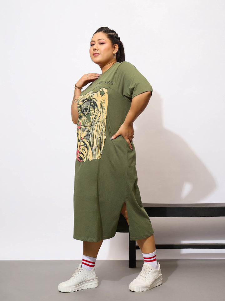 Women Olive Graphic Not Yours T Shirt Dress