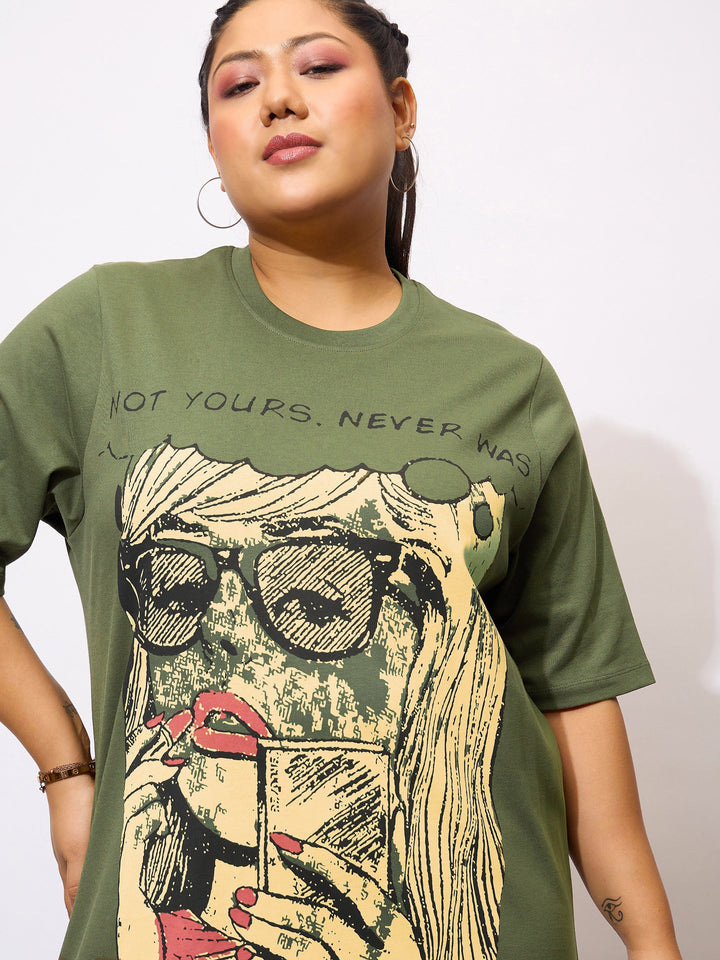Women Olive Graphic Not Yours T Shirt Dress