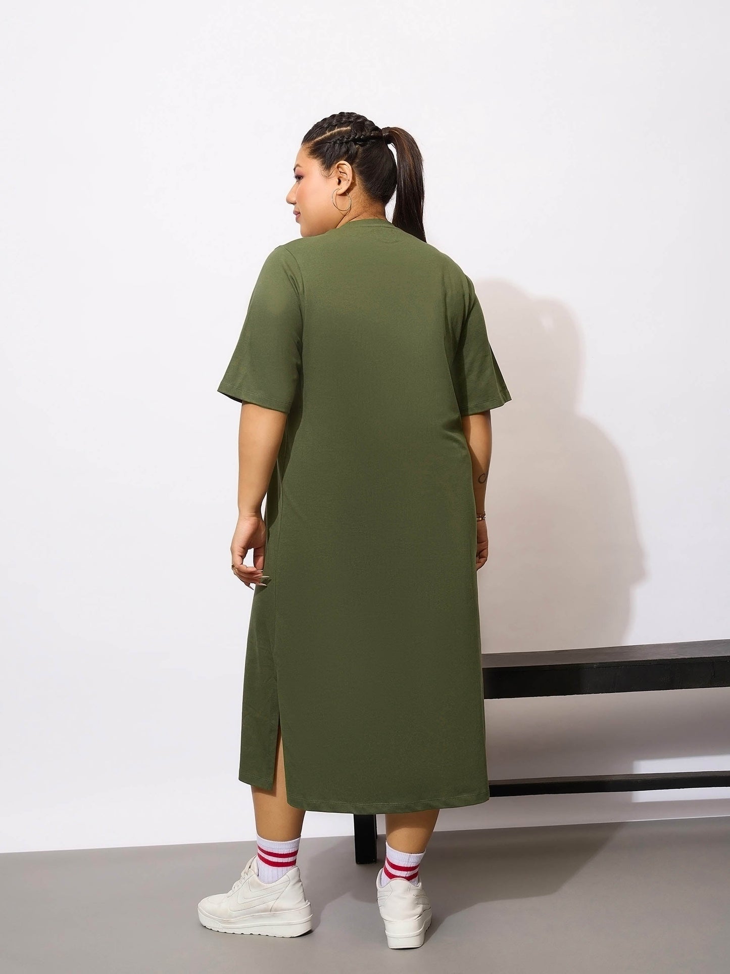 Women Olive Graphic Not Yours T Shirt Dress