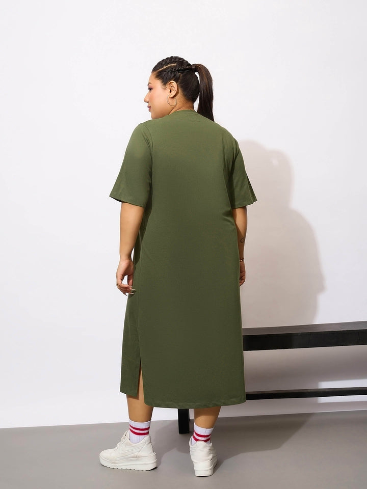 Women Olive Graphic Not Yours T Shirt Dress