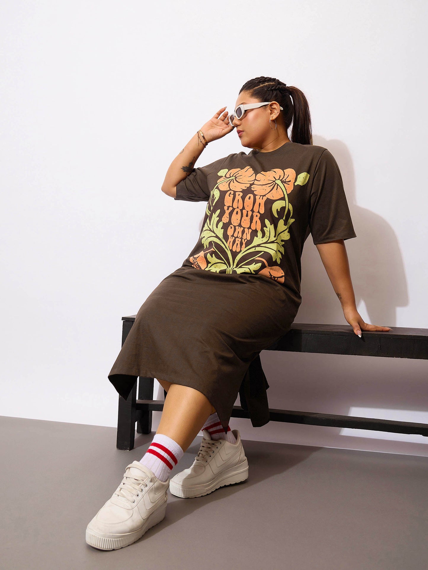 Women Brown Grow Your Own Way T Shirt Dress