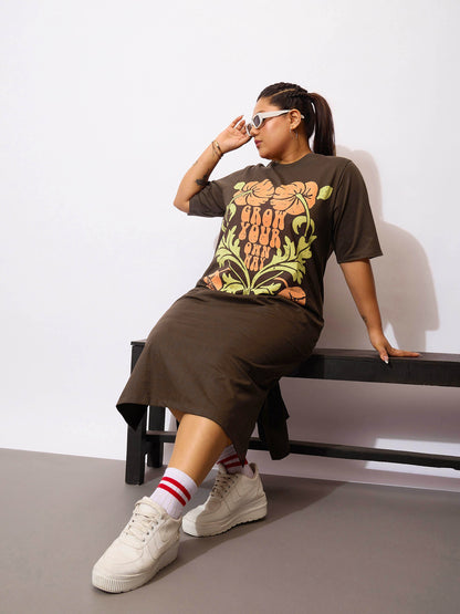 Women Brown Grow Your Own Way T Shirt Dress