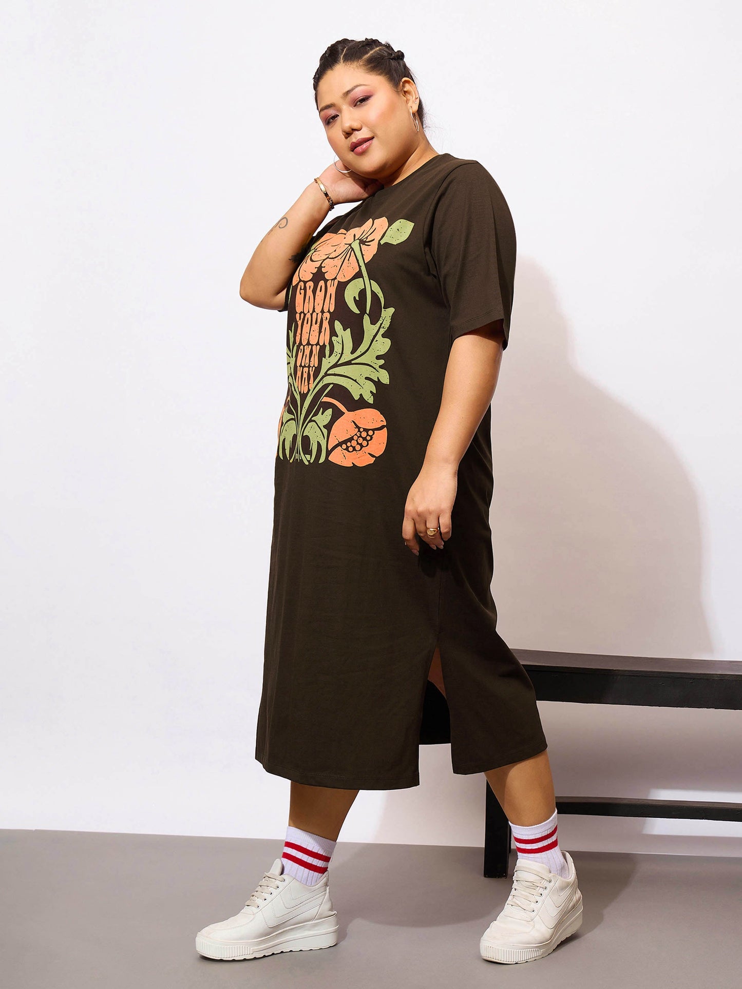 Women Brown Grow Your Own Way T Shirt Dress