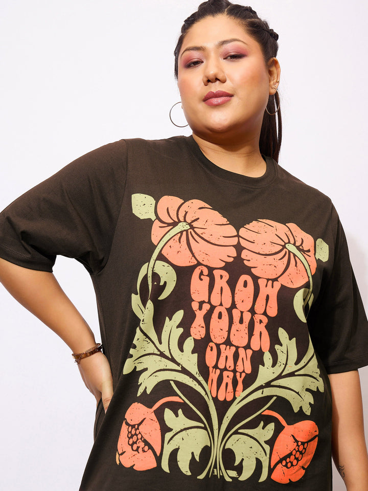 Women Brown Grow Your Own Way T Shirt Dress