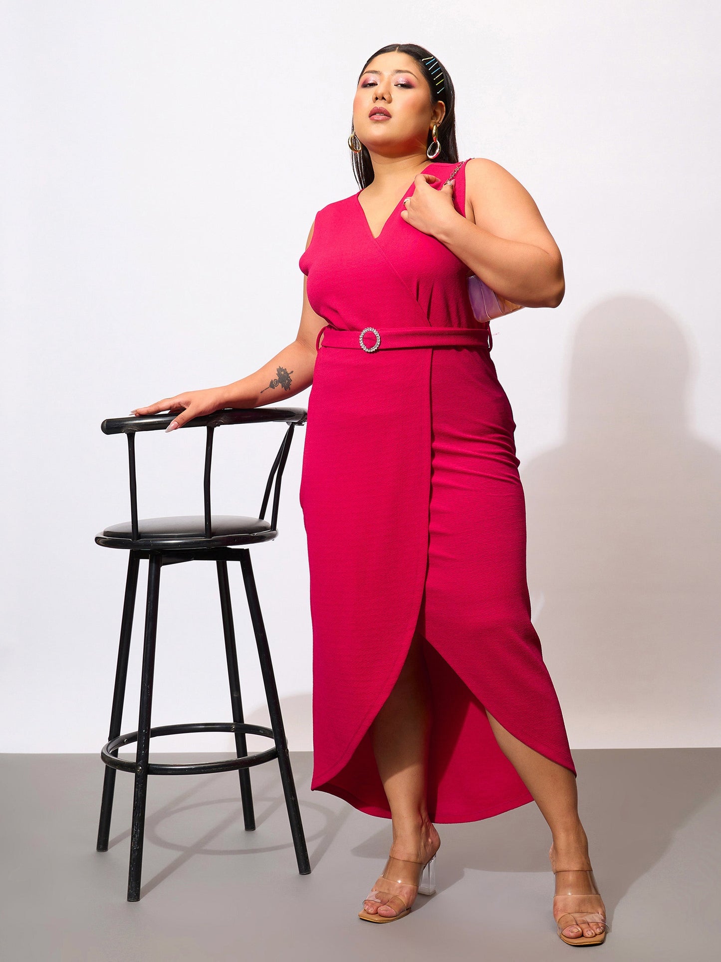 Fuchsia Front Wrap Bodycon Dress