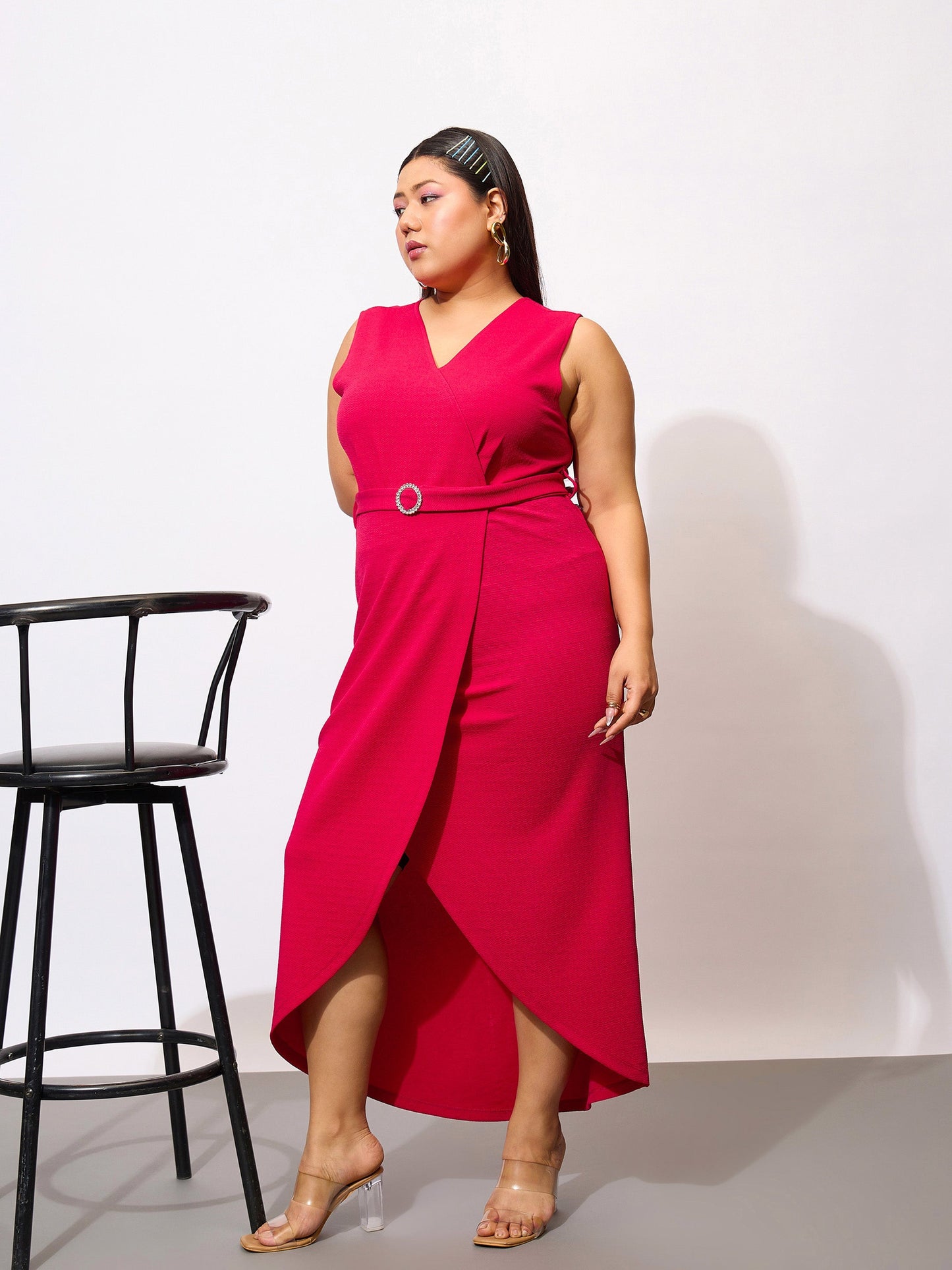 Fuchsia Front Wrap Bodycon Dress