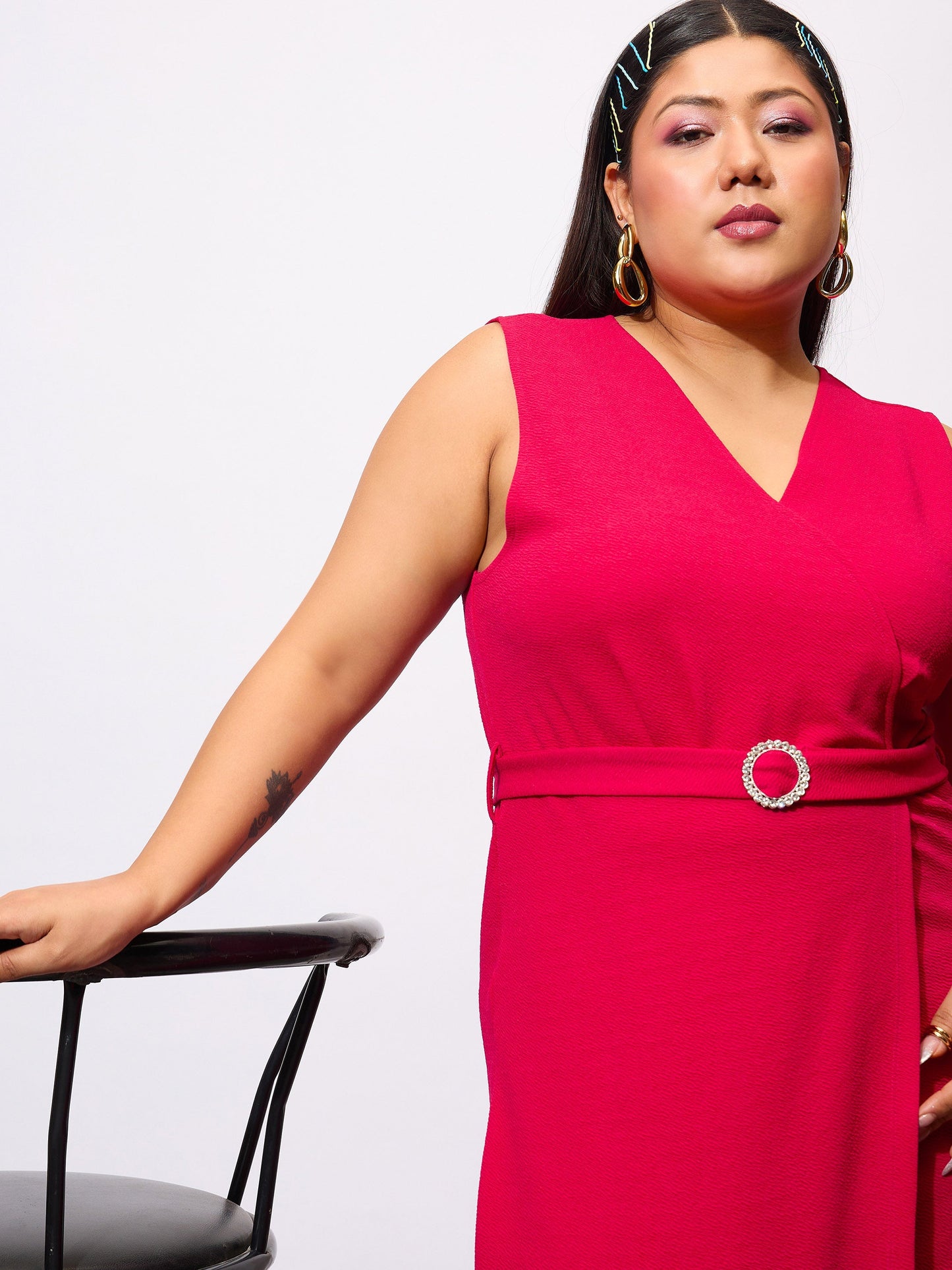 Fuchsia Front Wrap Bodycon Dress