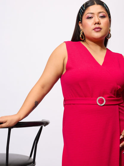 Fuchsia Front Wrap Bodycon Dress
