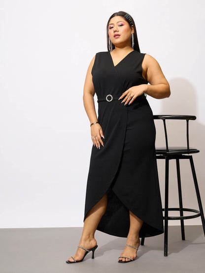 Black Front Wrap Bodycon Dress