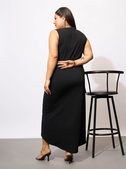 Black Front Wrap Bodycon Dress