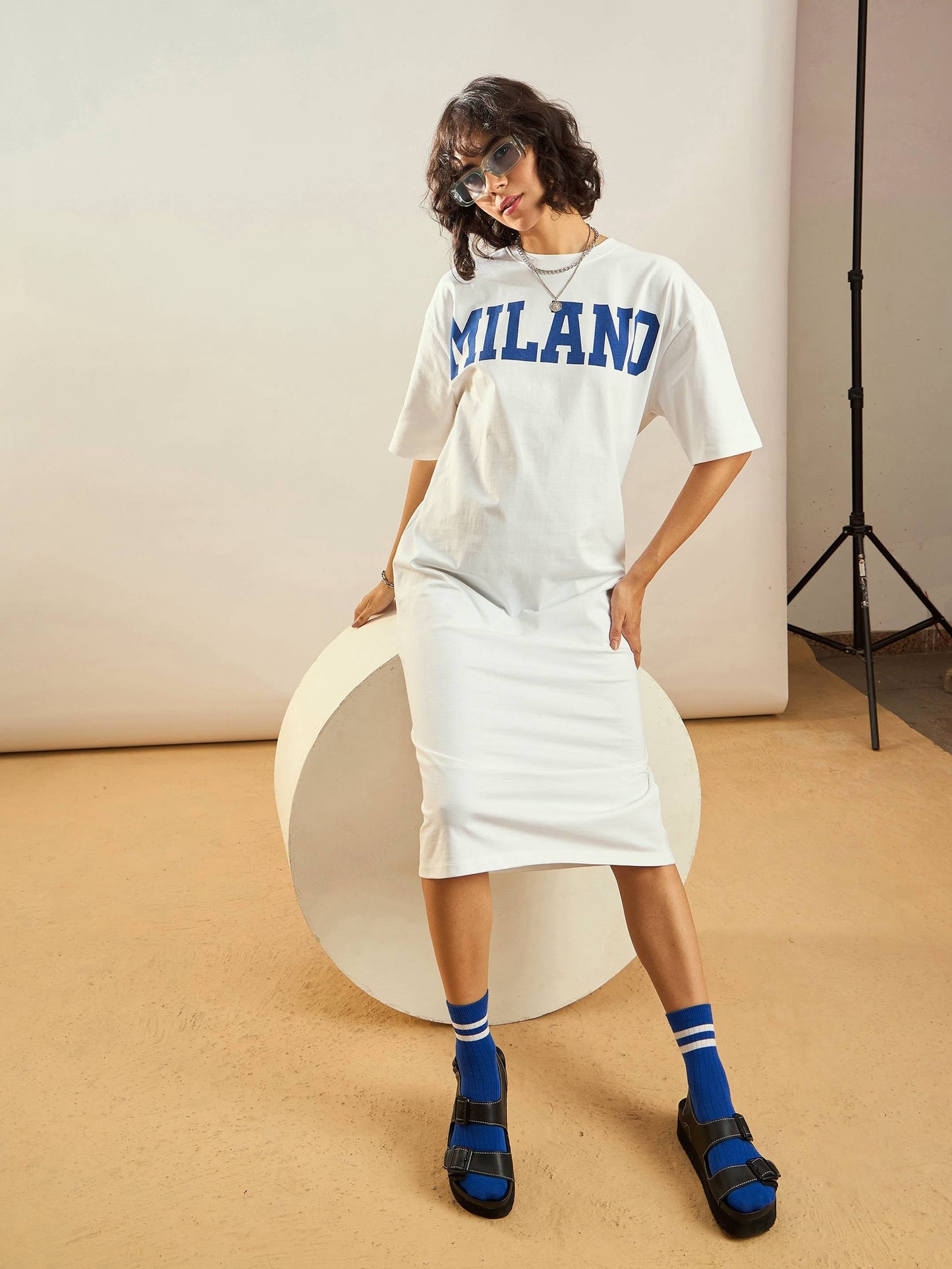 Women White MILANO Printed T-Shirt Dress