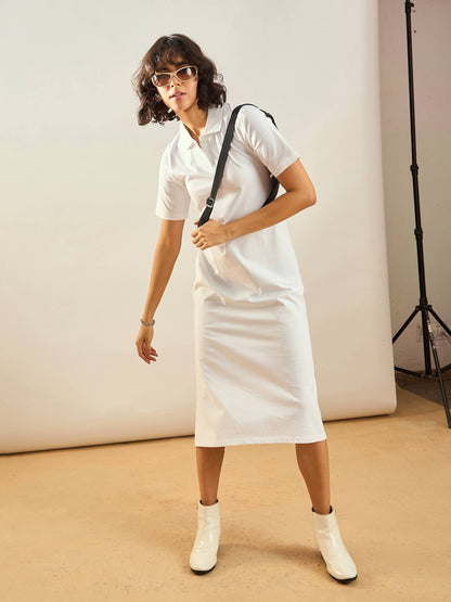 White 26 Printed Polo Neck T-Shirt Dress