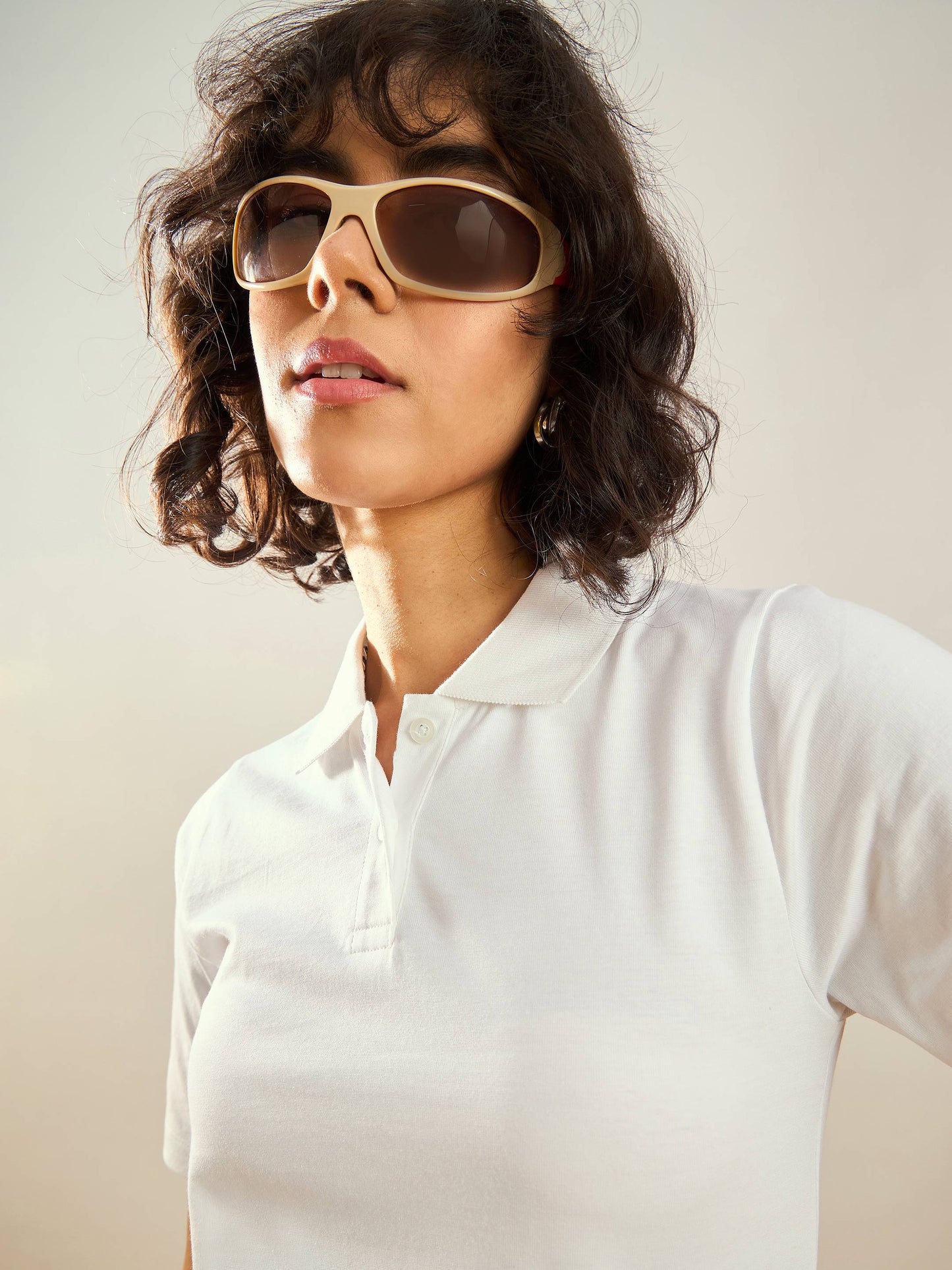 White 26 Printed Polo Neck T-Shirt Dress