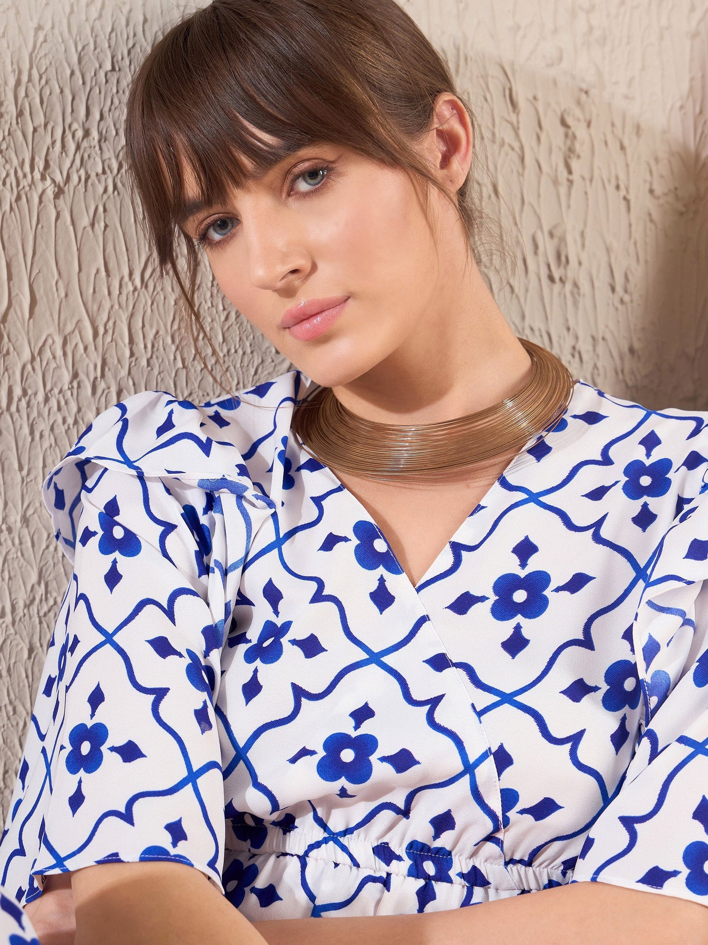 Navy Ethnic Print Layered Hem Dress