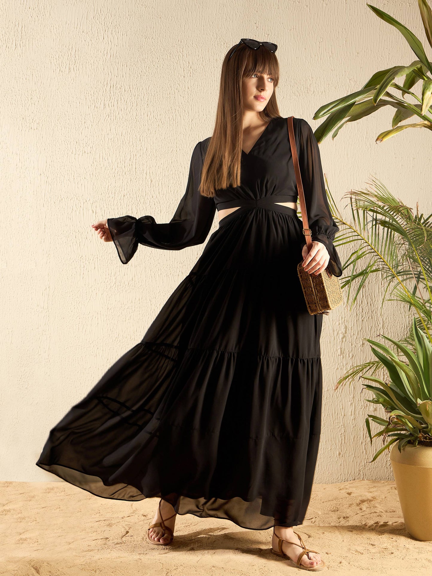 Black Waist Cut Out Maxi Dress