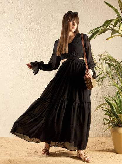 Black Waist Cut Out Maxi Dress