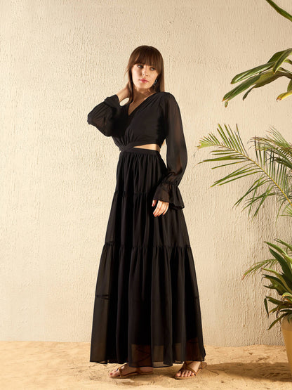 Black Waist Cut Out Maxi Dress