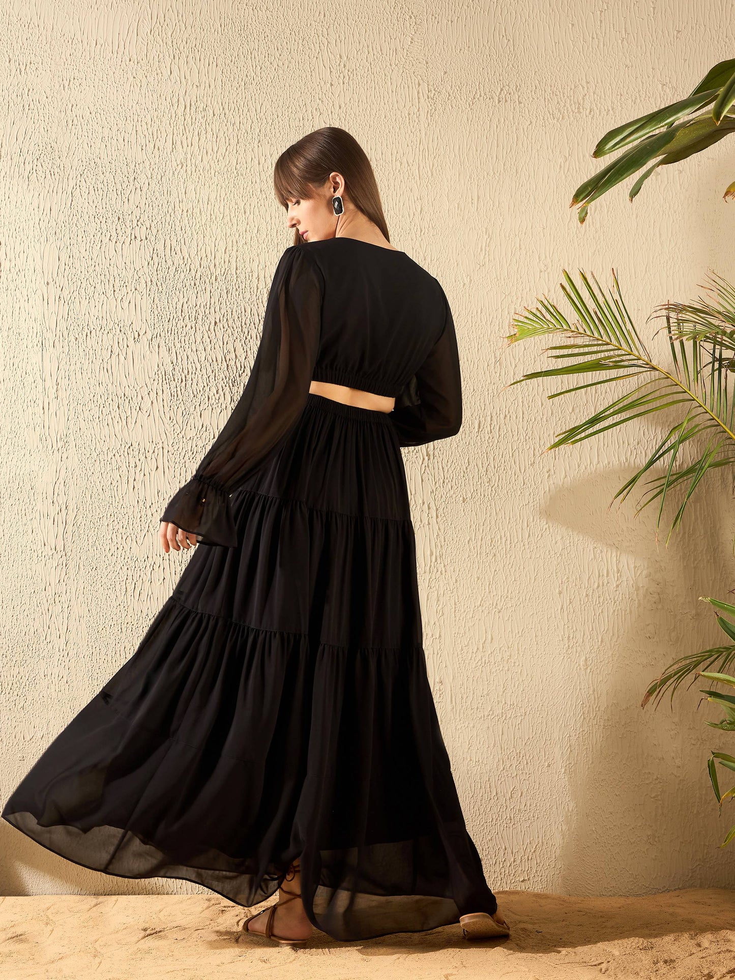 Black Waist Cut Out Maxi Dress