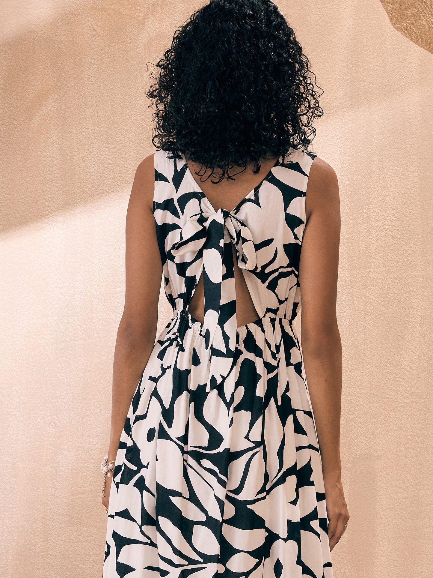 White & Black Floral Front Button Midi Dress