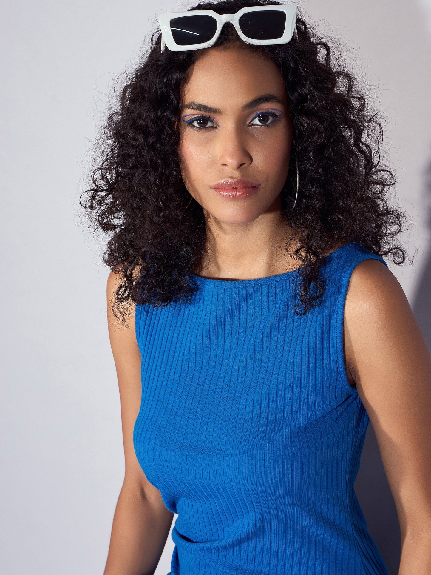 Royal Blue Rib Boat Neck Midi Dress