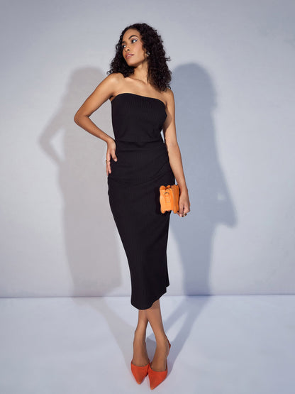 Black Rib Tube Midi Dress