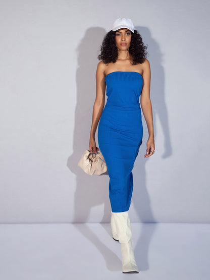 Royal Blue Rib Tube Midi Dress