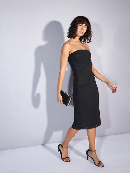 Black Mesh Tube Midi Dress