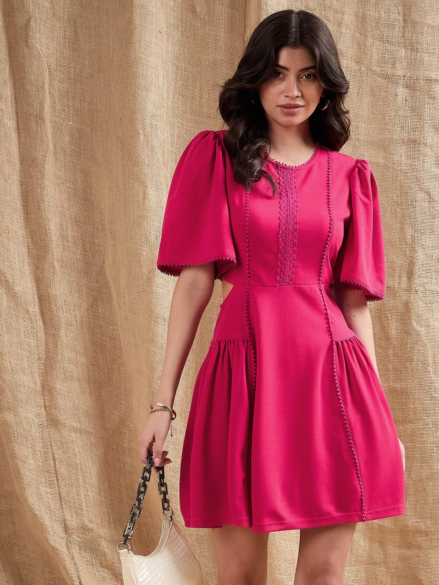 Fuchsia Side Cut Out Skater Dress