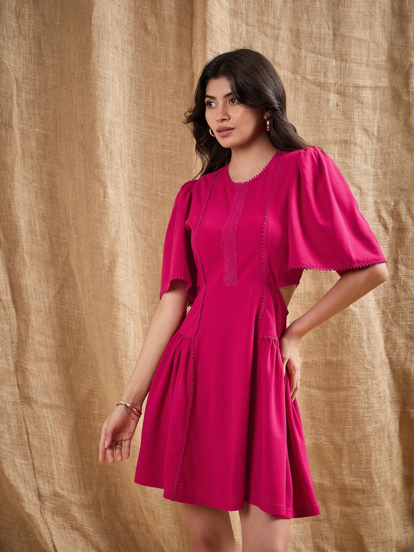 Fuchsia Side Cut Out Skater Dress