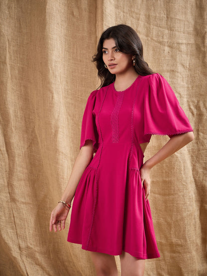 Fuchsia Side Cut Out Skater Dress