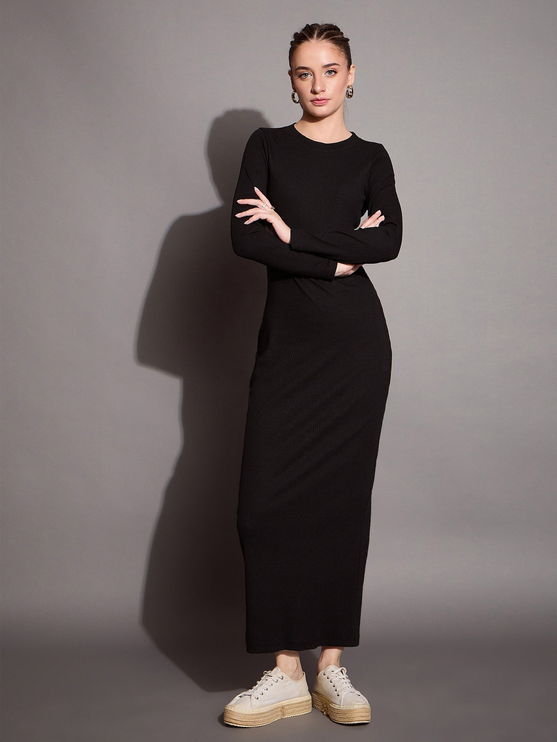 black ribbed bodycon maxi dress Ribbed Knit Maxi Dress Long Sleeve Bodycon Sweater Dress, Elegant Minimalist Midi Dress, Apricot or Black Knit Dress