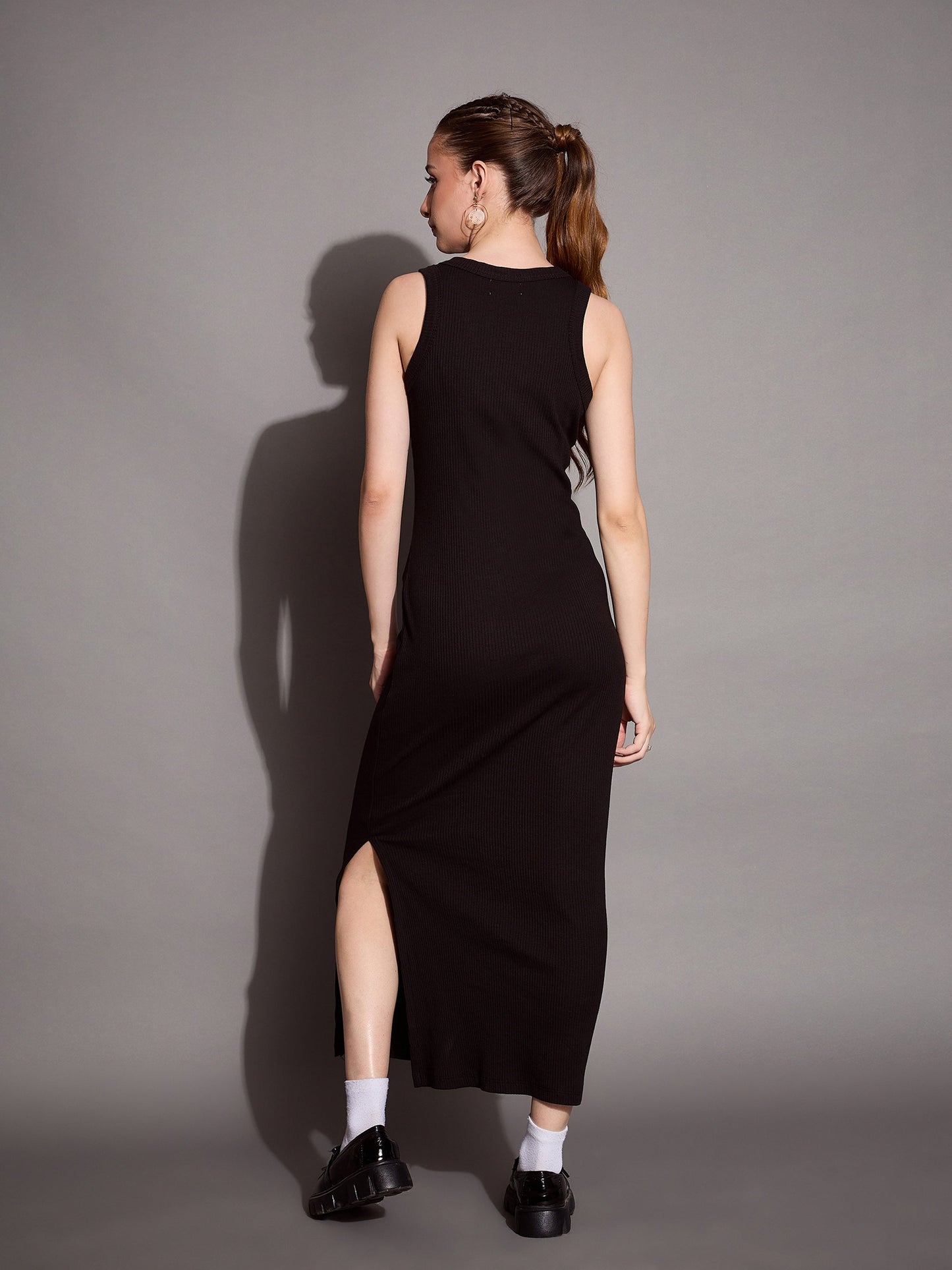 Women Black Ribbed Sleeveless Bodycon Maxi Dress