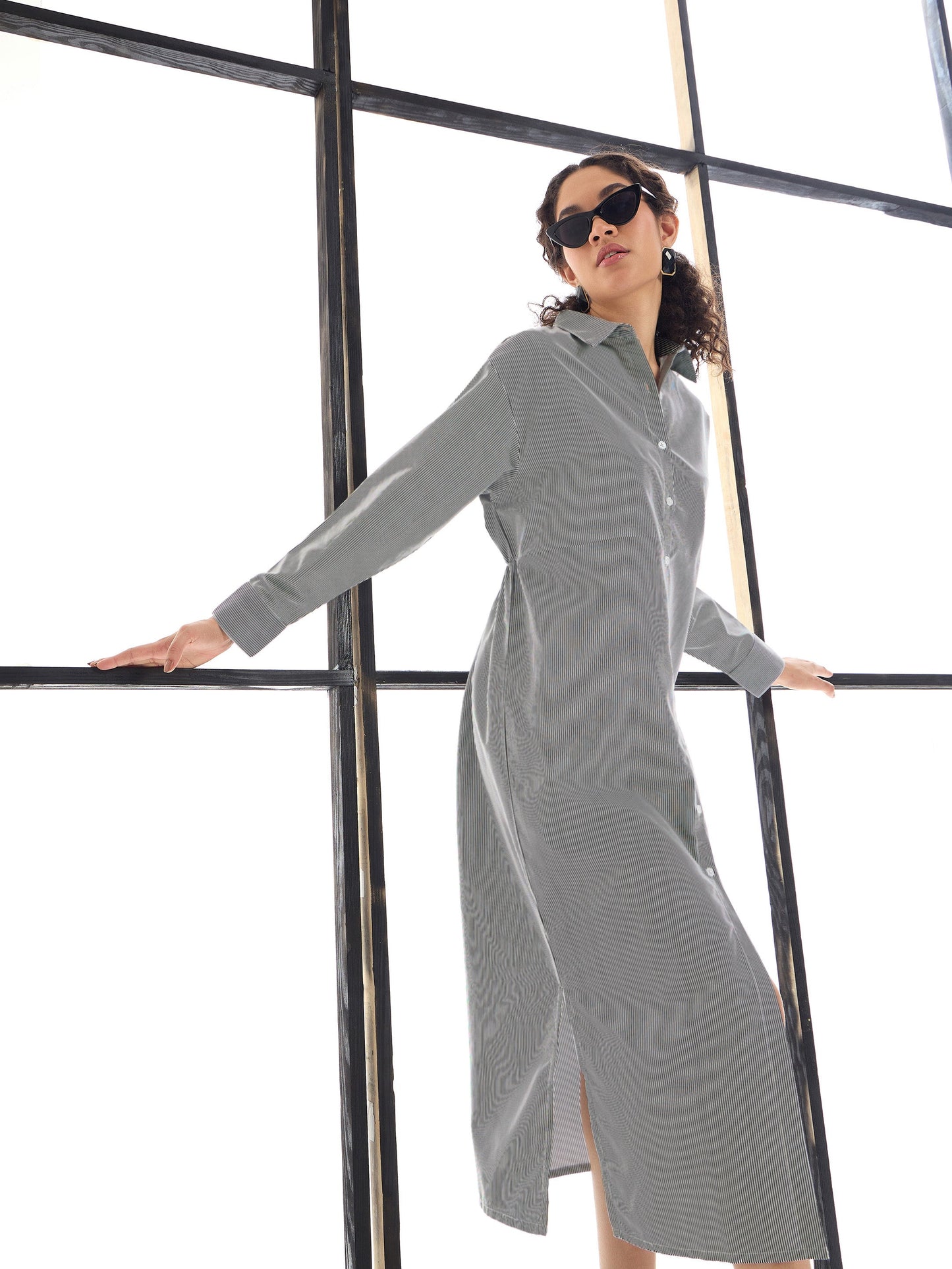 Black & White Stripes Lounge Longline Shirt Dress