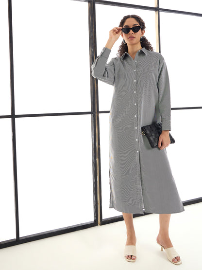 Black & White Stripes Lounge Longline Shirt Dress
