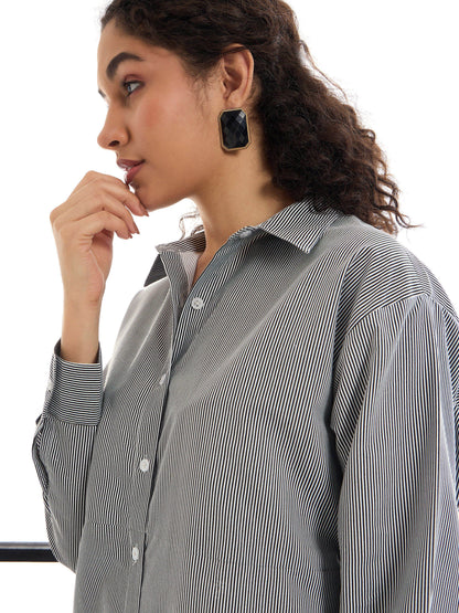 Black & White Stripes Lounge Longline Shirt Dress