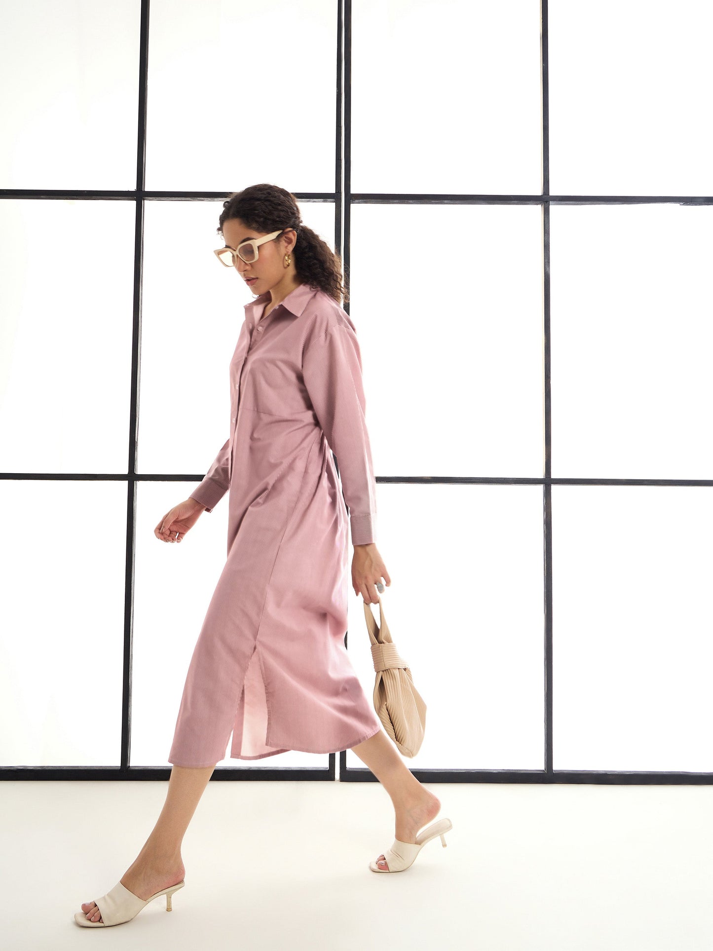 Maroon & White Stripes Lounge Longline Shirt Dress