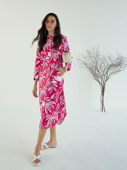 Fuchsia & White Floral Shirt Dress