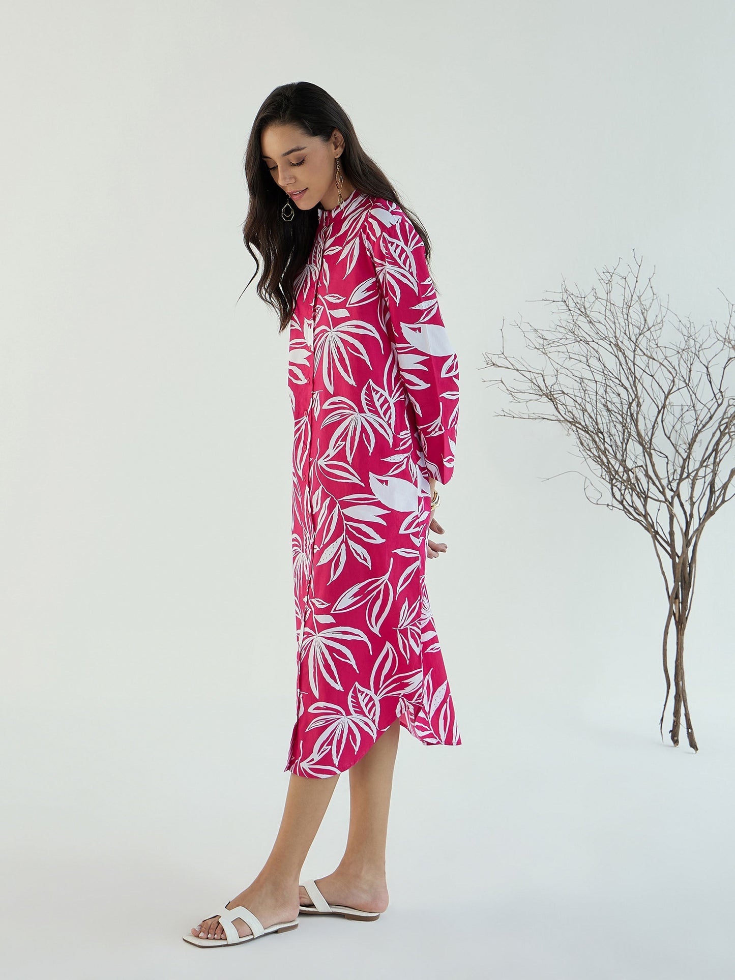Fuchsia & White Floral Shirt Dress