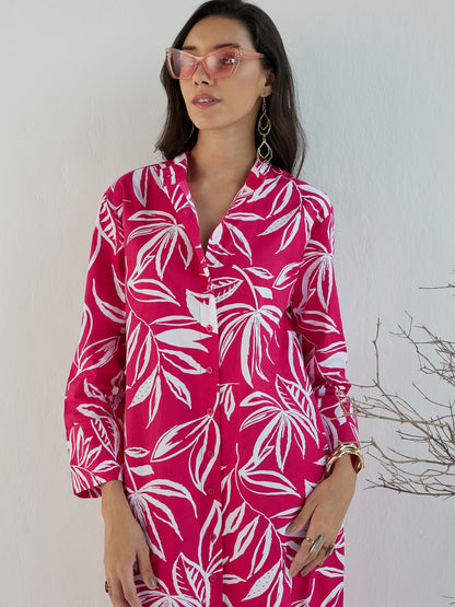 Fuchsia & White Floral Shirt Dress
