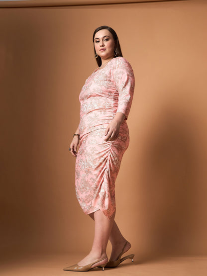 Pink Floral Ruched Dress