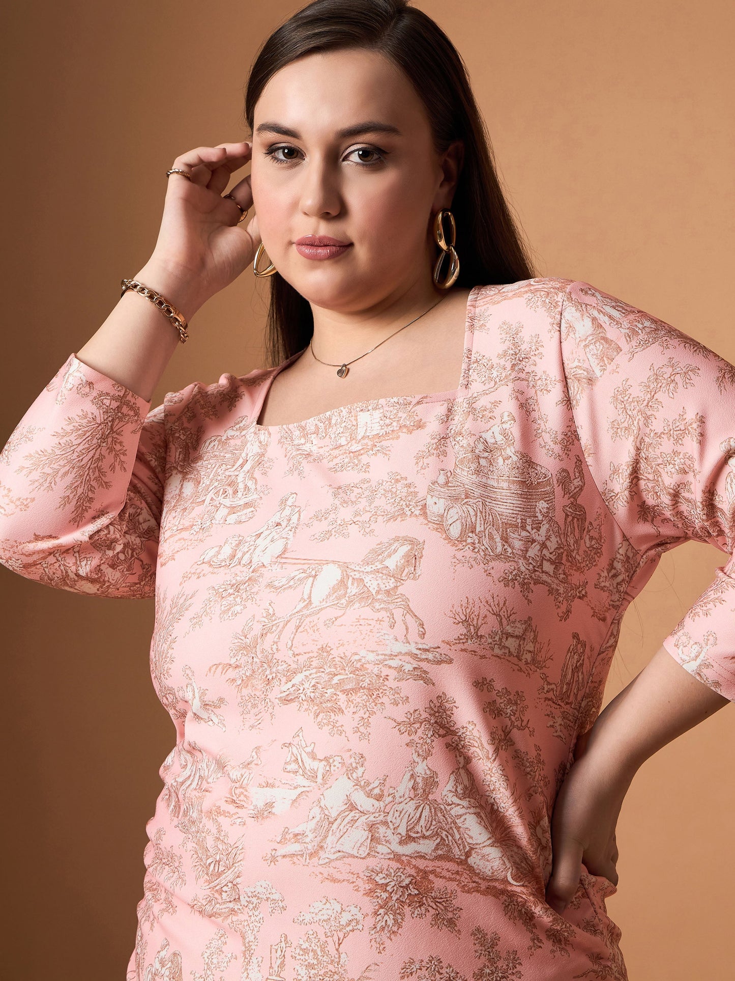 Pink Floral Ruched Dress