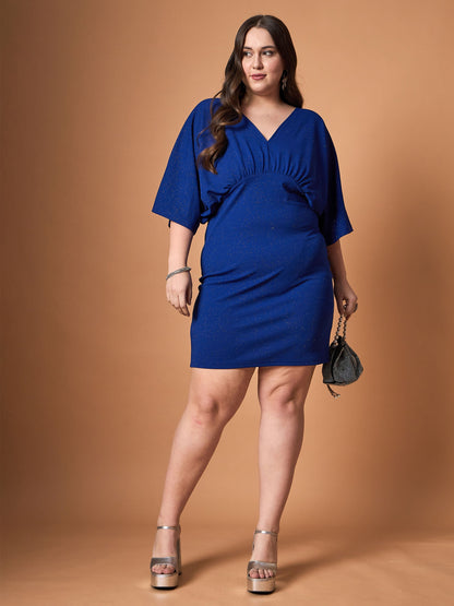 Royal Blue Glitter Bodycon Kimono Sleeves Dress