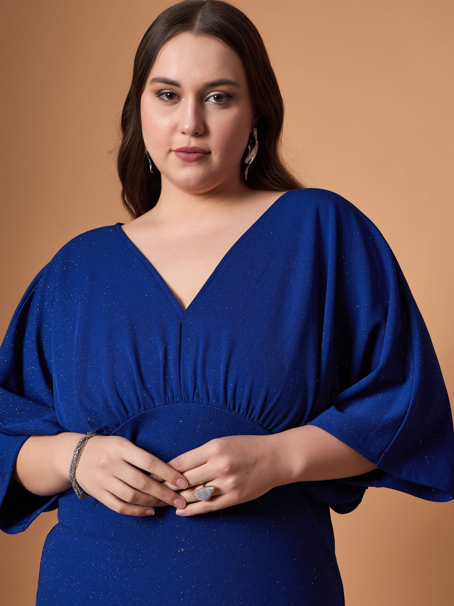 Royal Blue Glitter Bodycon Kimono Sleeves Dress