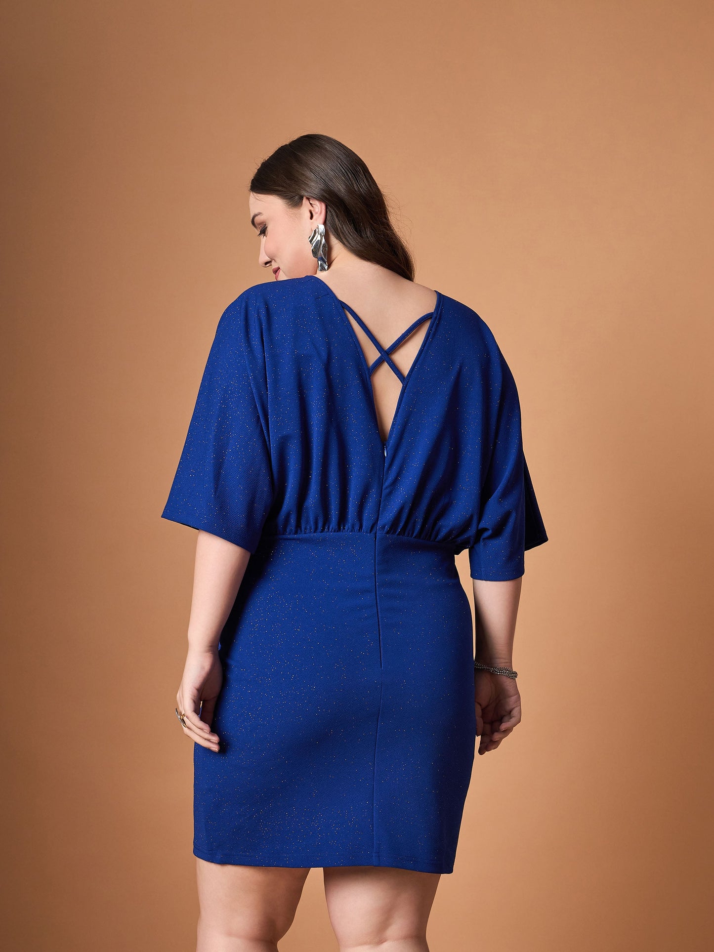 Royal Blue Glitter Bodycon Kimono Sleeves Dress