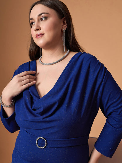 Royal Blue Glitter Shawl Neck Dress