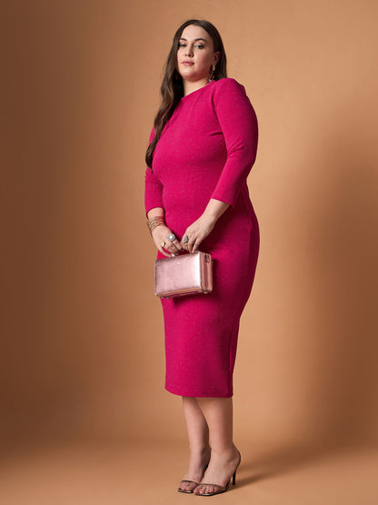 Plus size women's Fuchsia Karera Crepe Fuchsia Glitter Bodycon High Neck Dress by Sassafras Curve for wholesale buyers, boutiques, resellers and bulk