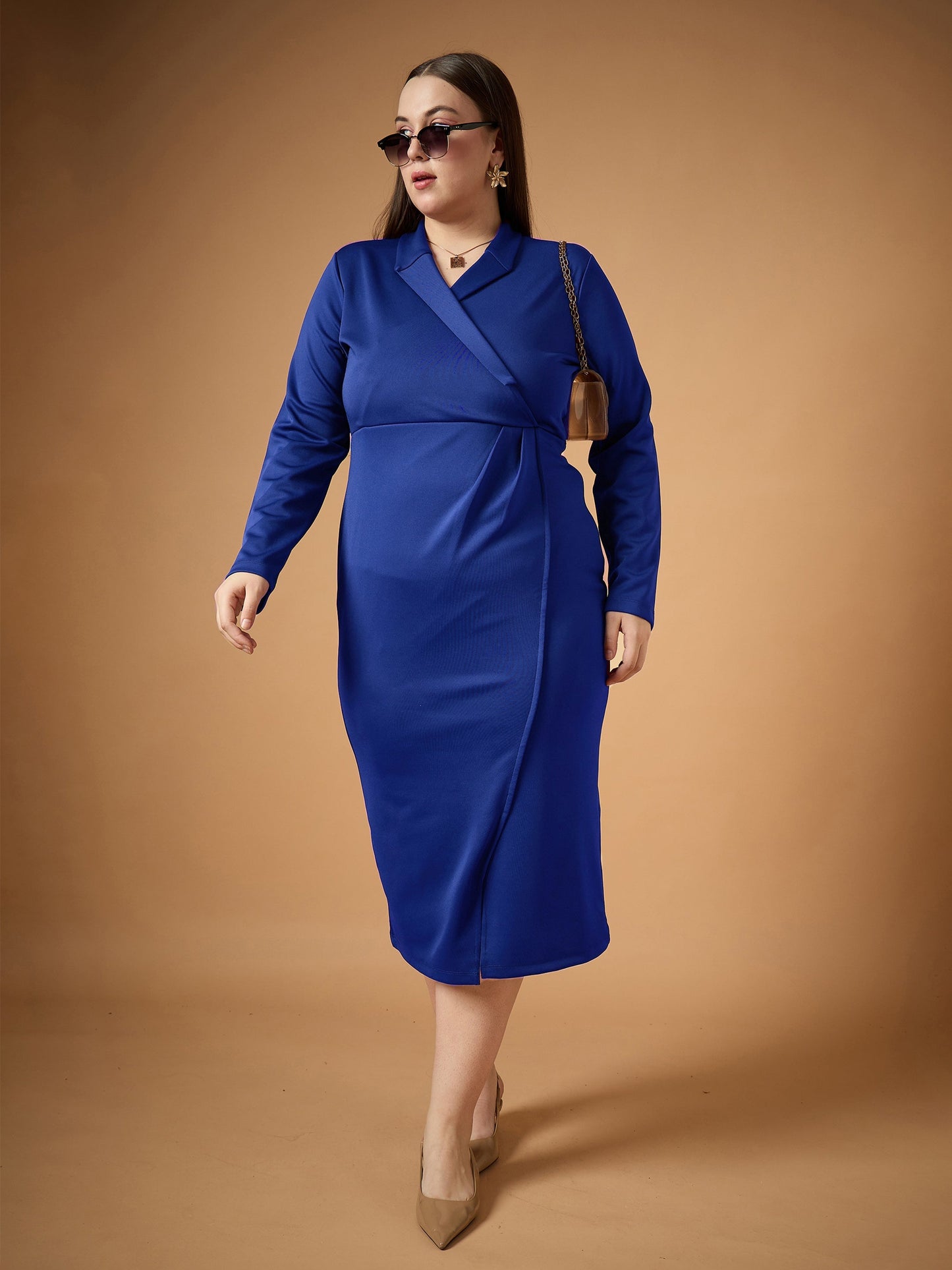 Royal Blue Full Sleeves Midi Dress