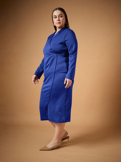Royal Blue Full Sleeves Midi Dress