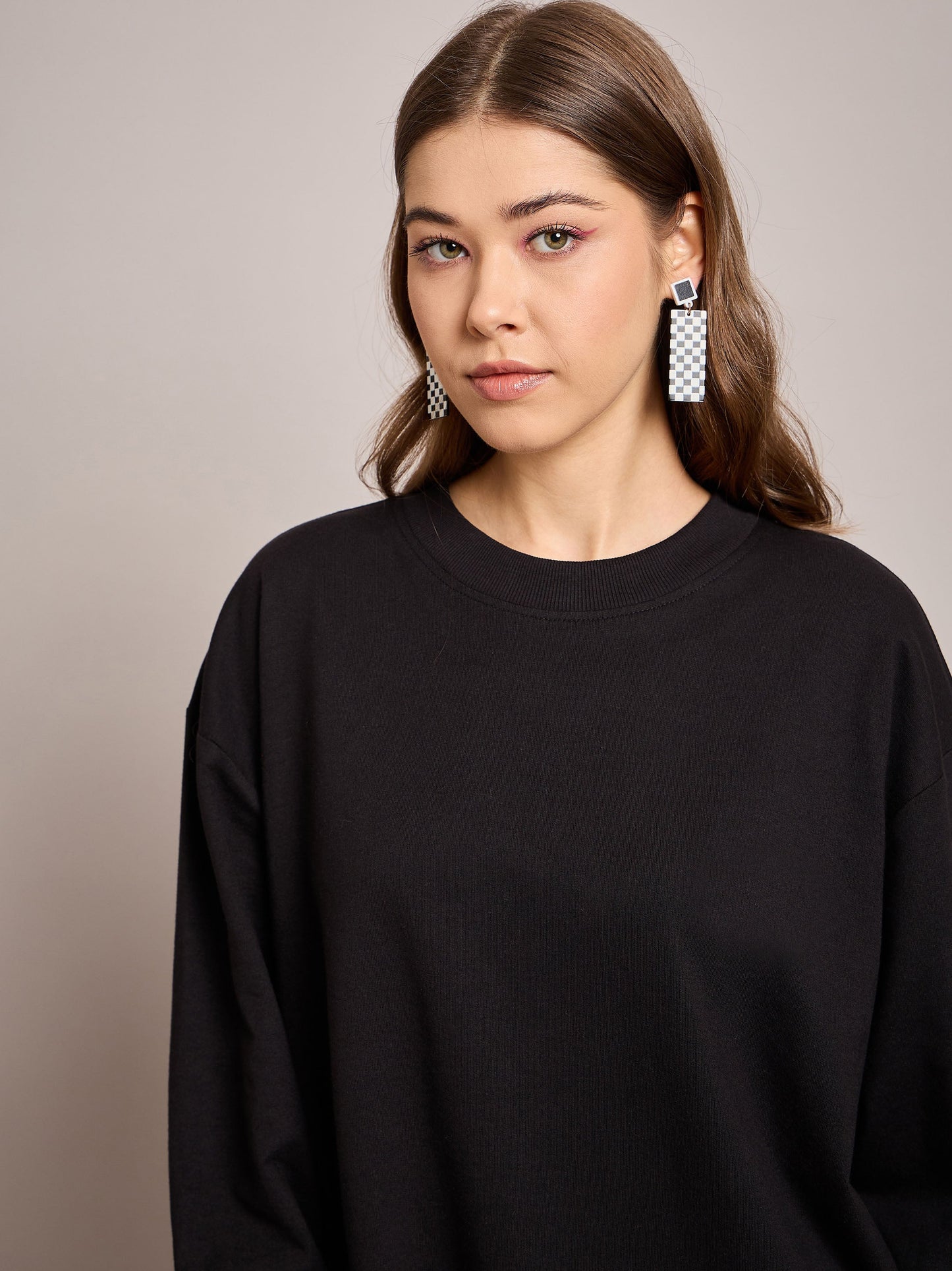 Women Black Terry Oversized Short Sweat Dress