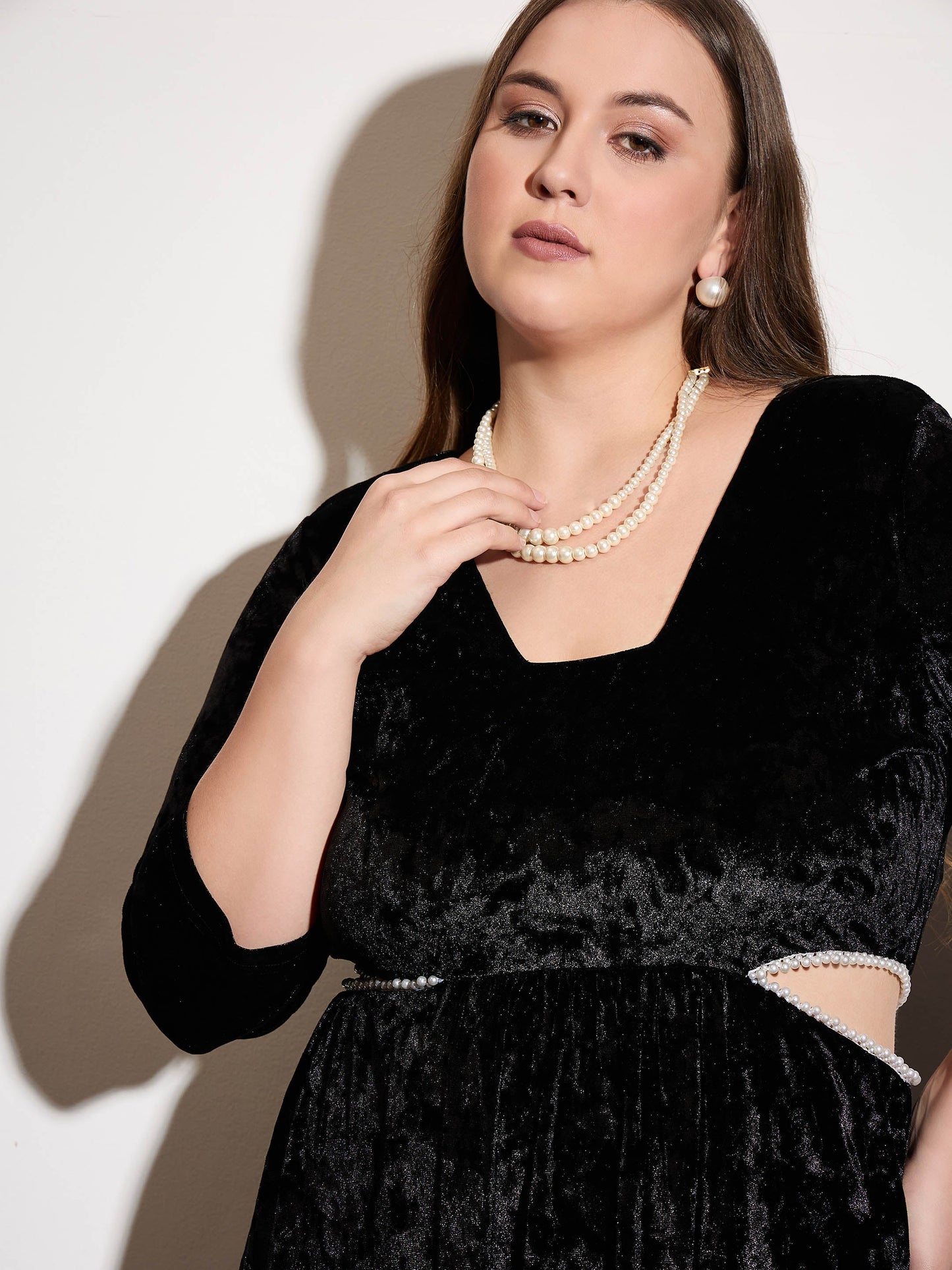 Black Velvet Side Cut Out Skater Dress
